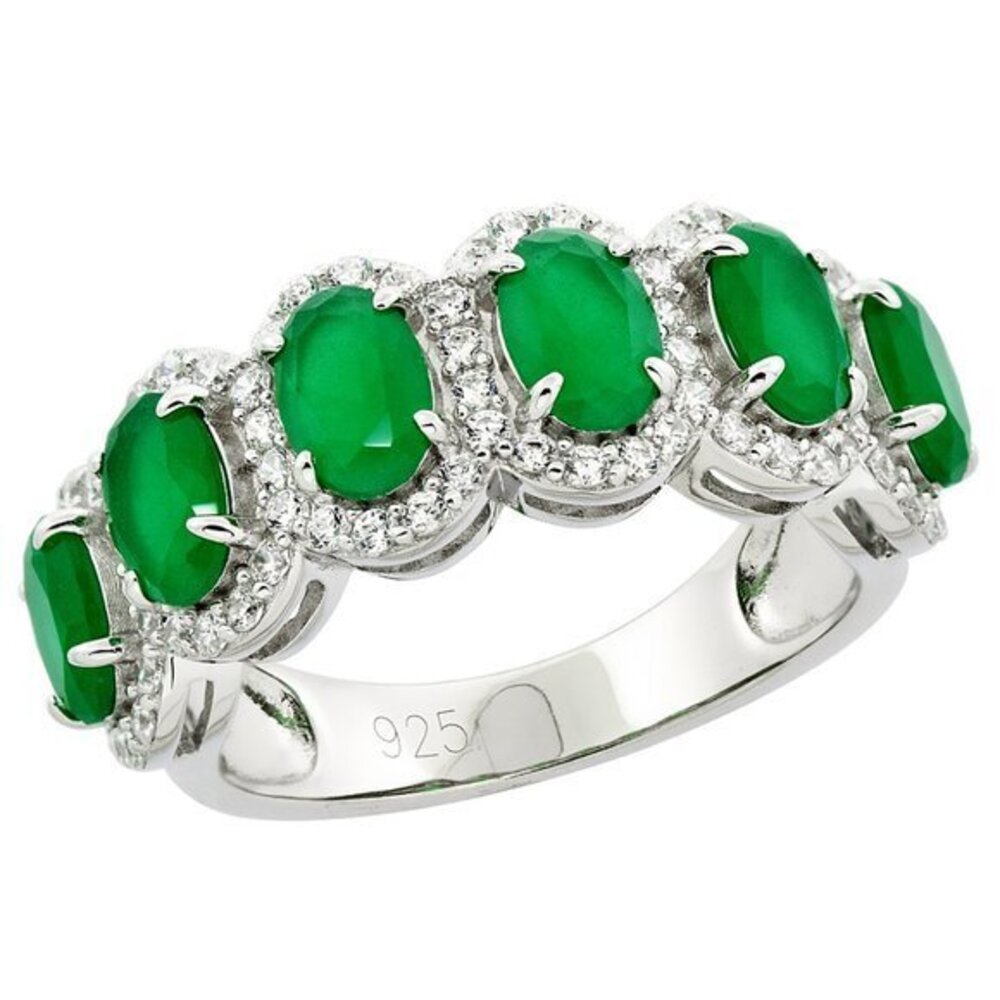 Sterling Silver Cubic Zirconia Emerald Green 6-stone Ring Micro pave 11/32 inch